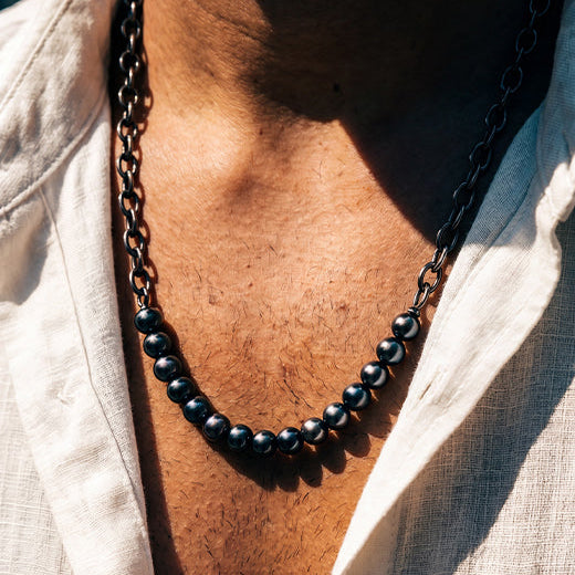 Player Bloq Necklace, 925 Sterling Silver with Black Rhodium 