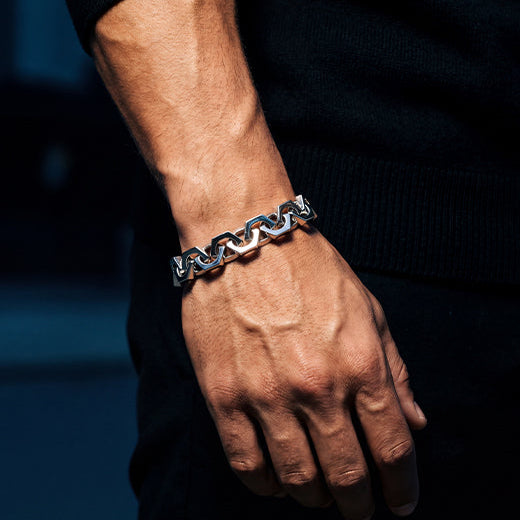 Thick Interlocking Link Bracelet, 925 Sterling Silver