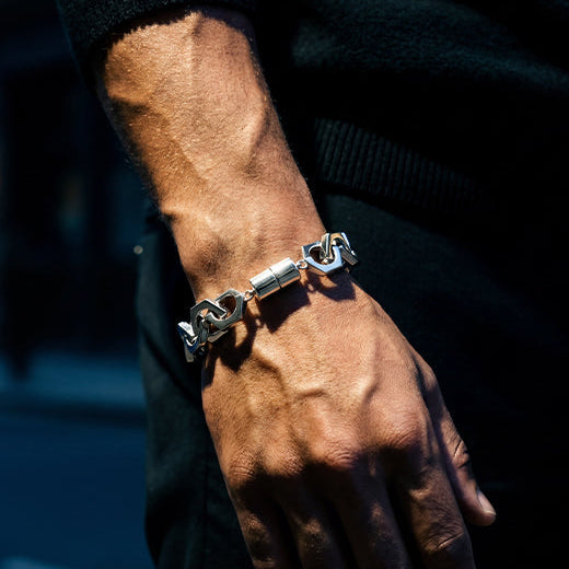 Thick Interlocking Link Bracelet, 925 Sterling Silver