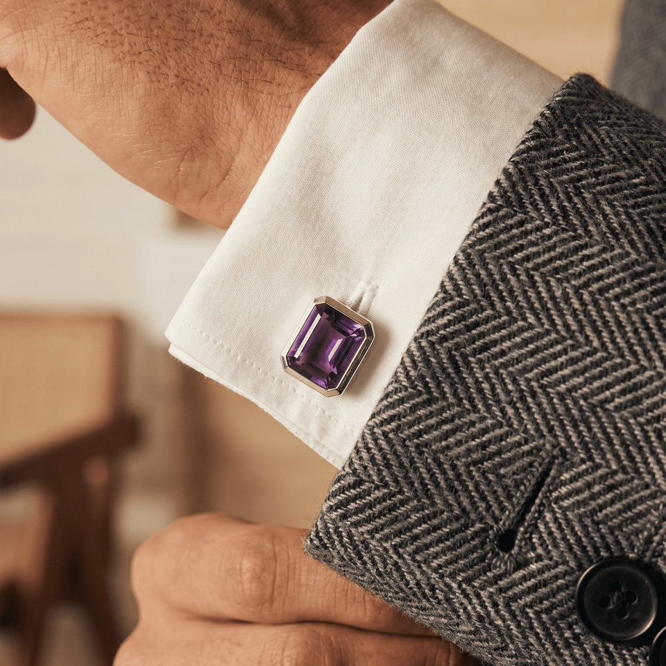 Luxury Madmen Box Cufflink worn with a formal suit